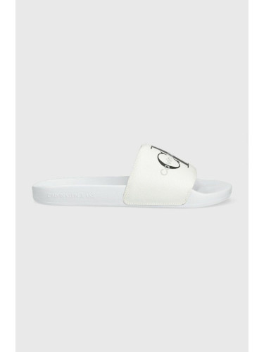 Чехли Calvin Klein Jeans SLIDE MONOGRAM CO в бяло YM0YM00061