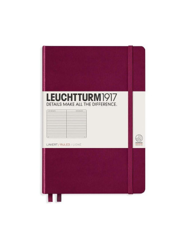 Тефтер А5 Leuchtturm1917 Notebook Medium Port Red, твърди корици, Чисто бяла