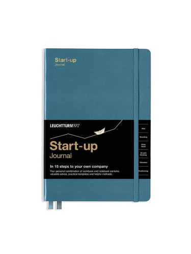 Тефтер А5 Leuchtturm1917 Start-up Journal, Stone Blue, твърди корици, на Английски