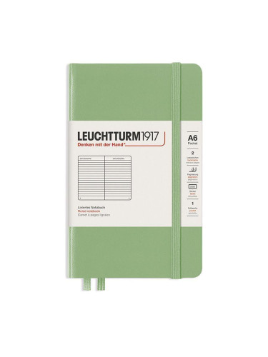 Тефтер А6 Leuchtturm1917 Notebook Pocket Sage, твърди корици, Редове