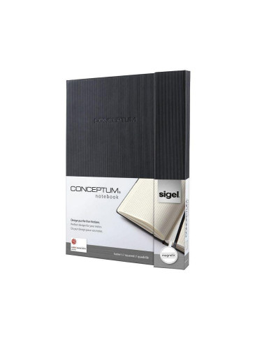Бележник Sigel CONCEPTUM®, A4, на квадрати, твърда корица, черен, магн.затваряне