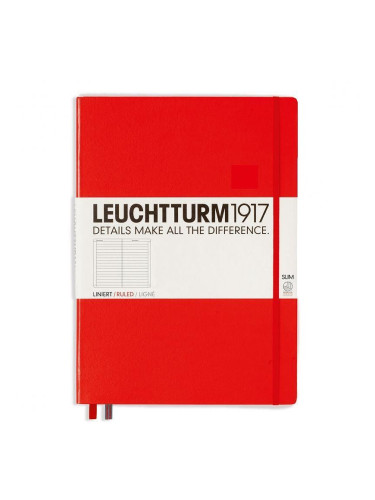 Тефтер А4+ Leuchtturm1917 Notebook Master Slim Red, твърда корица, Точки