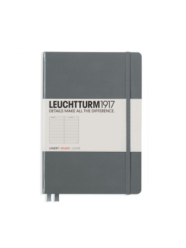 Тефтер А5 Leuchtturm1917 Notebook Medium Anthracite, твърди корици, Чисто бяла