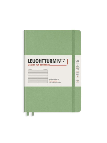 Тефтер А5 Leuchtturm1917 Muted Colors Collection Sage, твърди корици, Чисто бяла