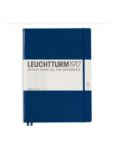 Тефтер А4+ Leuchtturm1917 Notebook Master Slim Navy, твърда корица, Редове