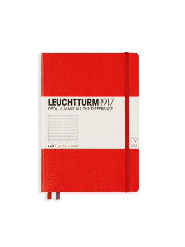 Тефтер А5 Leuchtturm1917 Notebook Medium Red, твърди корици, Точки