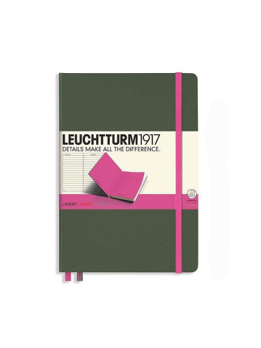 Тефтер А5 Leuchtturm1917 BiColore Edition Army-NewPink, твърди корици, Чисто бяла