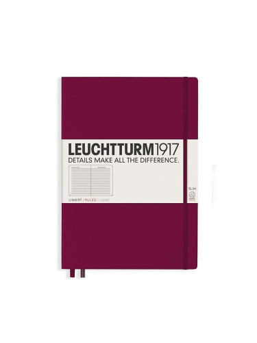 Тефтер А4+ Leuchtturm1917 Notebook Master Slim Port Red, твърда корица, Редове
