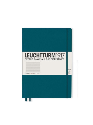 Тефтер А4+ Leuchtturm1917 Notebook Master Slim Pacific Green, твърда корица, Редове