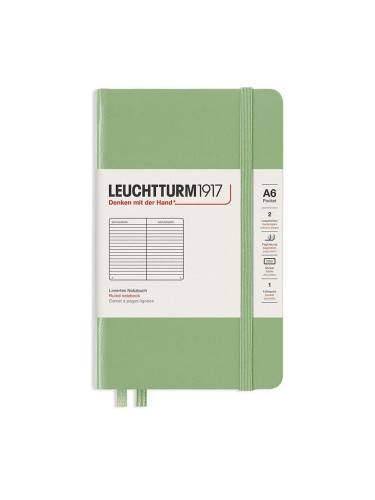 Тефтер А6 Leuchtturm1917 Notebook Pocket Sage, твърди корици, Чисто бяла