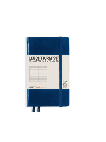 Тефтер А6 Leuchtturm1917 Notebook Pocket Navy, твърда корица, Чисто бяла