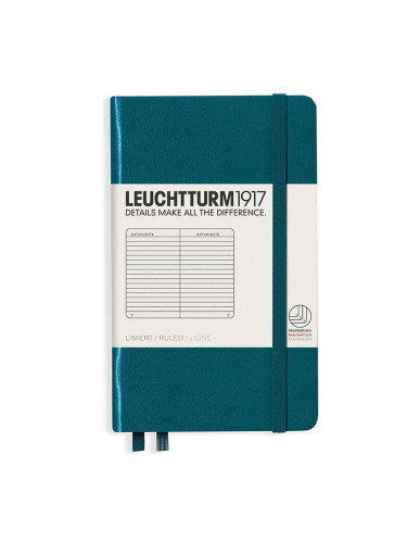 Тефтер А6 Leuchtturm1917 Notebook Pocket Pacific Green, твърди корици, Чисто бяла