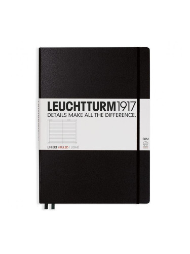 Тефтер А4+ Leuchtturm1917 Notebook Master Slim Black, твърда корица, Редове