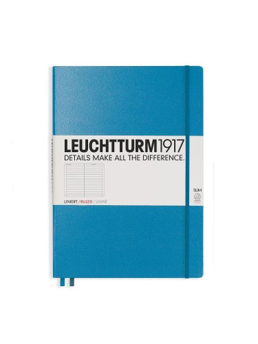 Тефтер А4+ Leuchtturm1917 Notebook Master Slim Nordic Blue, твърда корица, Чисто бяла