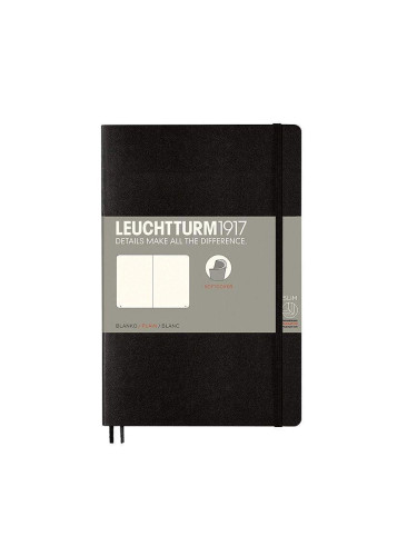 Тефтер B6+ Leuchtturm1917 Notebook Paperback Black, мека корица, Чисто бяла