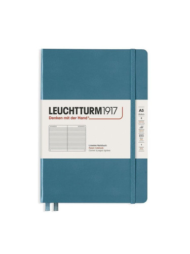 Тефтер А5 Leuchtturm1917 Rising Colors Collection - Stone Blue, твърди корици, Чисто бяла