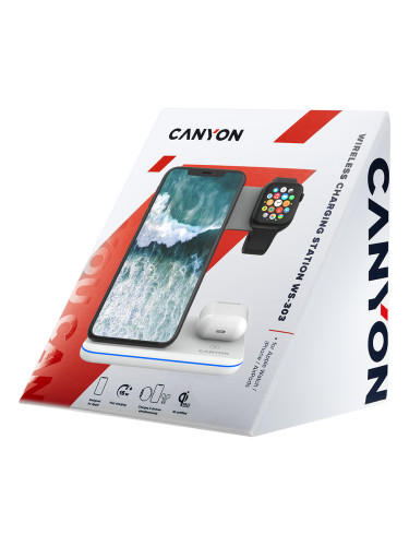 CANYON WS-303, 3in1 Wireless charger, with touch button for Running wa