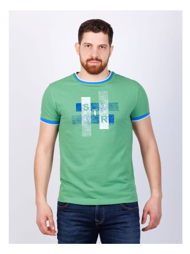 Мъжка тениска в зелено с печат STR