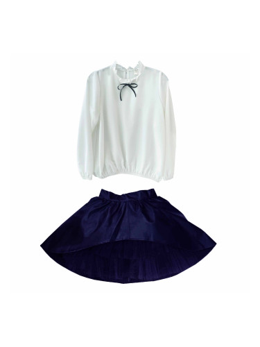 Комплект от риза в бяло на Contrast и изрязана кожена пола в тъмносин