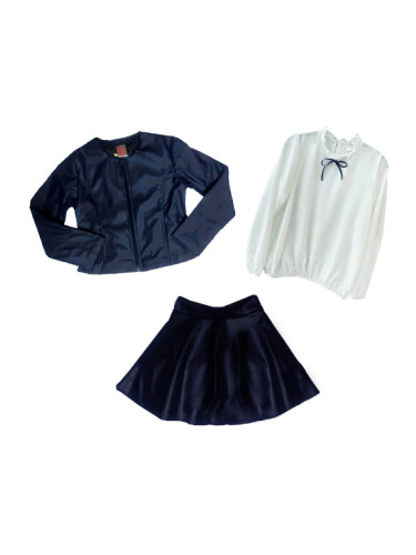 Комплект от 3 части риза в бяло на Contrast, кожена пола в тъмносиньо 