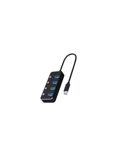 USB Сплитер с превключватели 4xUSB-A 3.0 черен