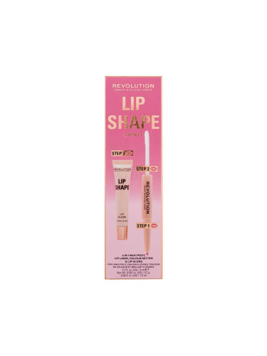 Makeup Revolution London Lip Shape Подаръчен комплект блясък за устни Lip Shape Lip Gloss 9 ml + молив за контур и фиксатор за червило 2 In 1 Lip Liner & Colour Setter 1,7 ml