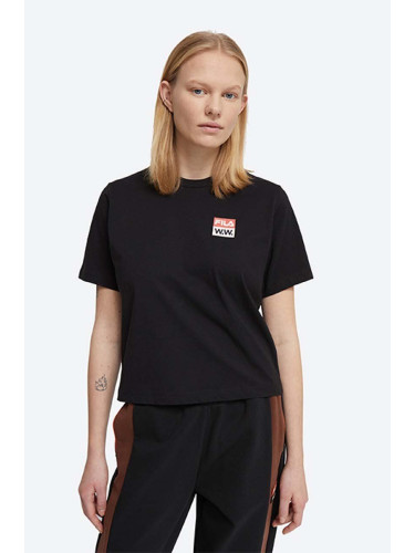 Памучна тениска Wood Wood Steffi T-Shirt x Fila в черно