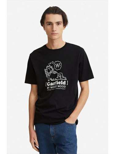 Памучна тениска Wood Wood X Garfield в черно с принт