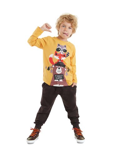 Denokids Forest Boys Kids Mustard T-shirt Brown Pants Suit