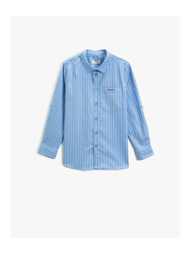 Koton Long Sleeve School Shirt With One Pocket. Embroidered Detailed.