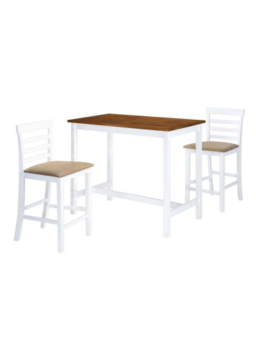 Sonata Комплект бар маса и столове, 3 части, дървен масив, кафяв и бял