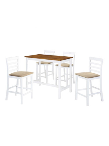 Sonata Комплект бар маса и столове, 5 части, дървен масив, кафяв и бял