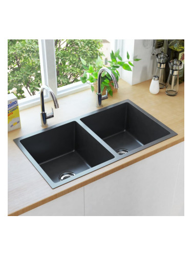 Sonata Ръчно изработена кухненска мивка с цедка, черна, инокс