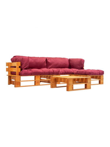 Sonata Градински мебели от палети, 4 части, червени възглавници, дърво