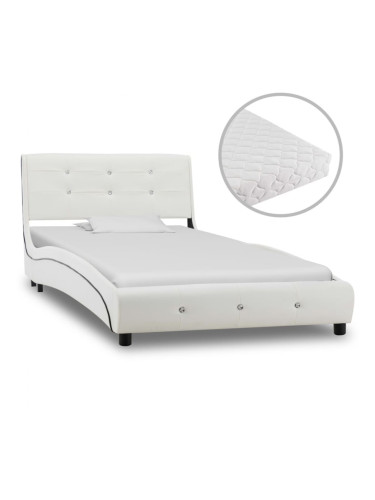 Sonata Легло с матрак, бяло, изкуствена кожа, 90x200 см