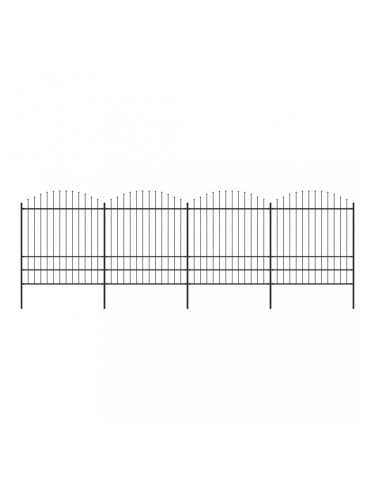 Sonata Градинска ограда с пики, стомана, (1,75-2)x6,8 м, черна