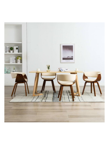Sonata H Трапезни столове, 4 бр, кремави, извито дърво и изкуствена кожа