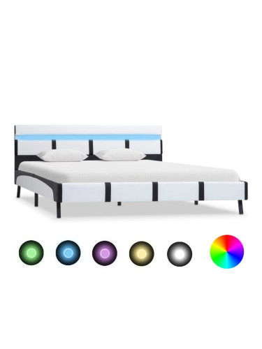 Sonata Рамка за легло с LED, бяла, изкуствена кожа, 140x200 cм