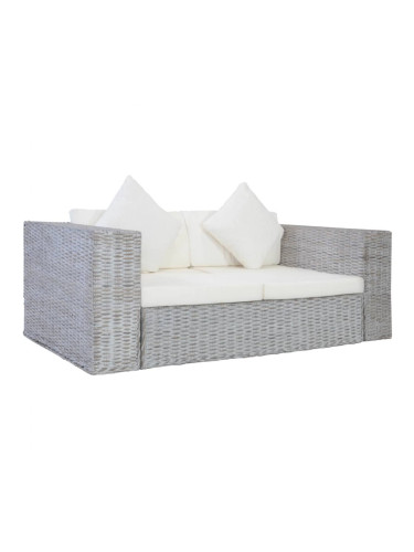 Sonata 2-местен диван с възглавници, сив, естествен ратан