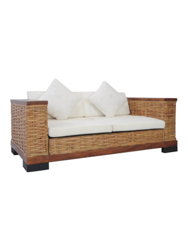 Sonata 2-местен диван с възглавници, кафяв, естествен ратан