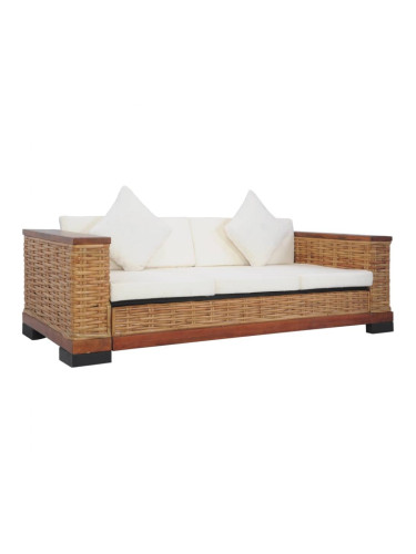 Sonata 3-местен диван с възглавници, кафяв, естествен ратан