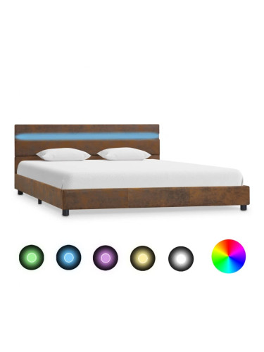 Sonata Рамка за легло с LED, кафява, текстил, 140x200 см