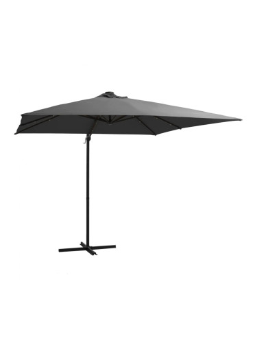 Sonata Градински чадър с LED, стоманен прът, 250x250 см, антрацит