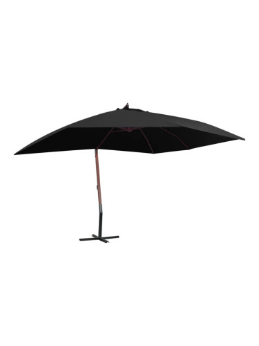Sonata Окачен чадър с дървен прът, 400x300 см, черен