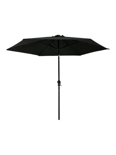 Sonata Градински чадър с LED лампички и стоманен прът, 300 см, черен