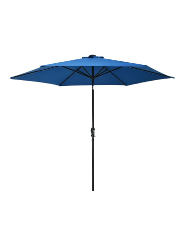 Sonata Градински чадър с LED лампички и стоманен прът, 300 см, син