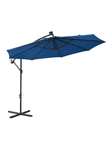 Sonata Градински чадър с LED осветление стоманен прът 300 см лазурен