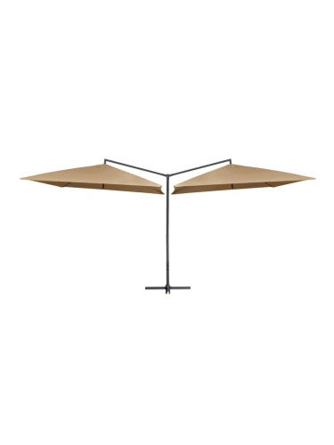 Sonata Двоен чадър със стоманен прът, 250x250 см, таупе
