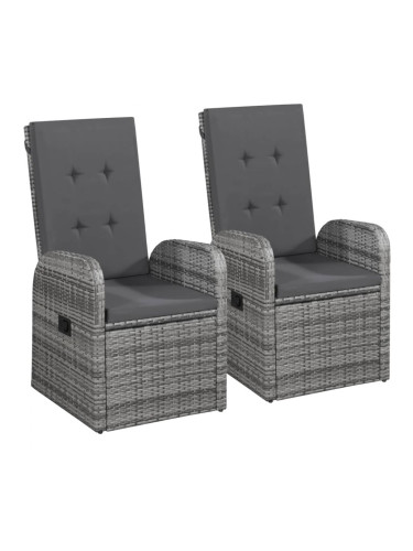 Sonata Накланящи градински столове с възглавници 2 бр полиратан сиви