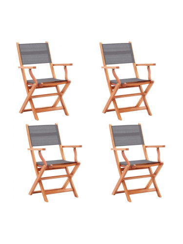 Sonata Сгъваеми градински столове 4 бр сиви евкалипт масив и Textilene